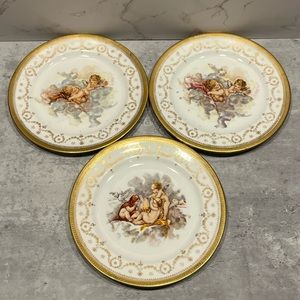 Balmoral China R&D England set of cherub plates with gold rim Antique
